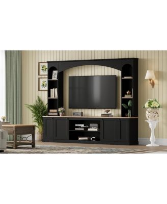 Elegant Arched Entertainment Center with Bookshelf & Farmhouse TV Stand