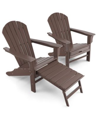 Set of 2 Patio Adirondack Chair HDPE Outdoor Lounge Chair with Retractable Ottoman