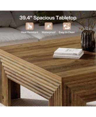 Square Coffee Table for Living Room, 39.4'' Large Wood Center Table with Unique Fluted Legs, Farmhouse Low Cocktail Tea Accent Table