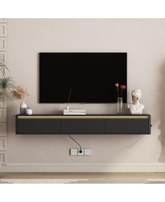 Floating TV Stand with LED Lights & Power Outlet