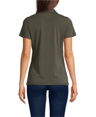 Women's Short Sleeve Lightweight Jersey Pintuck Open Collar Polo Top