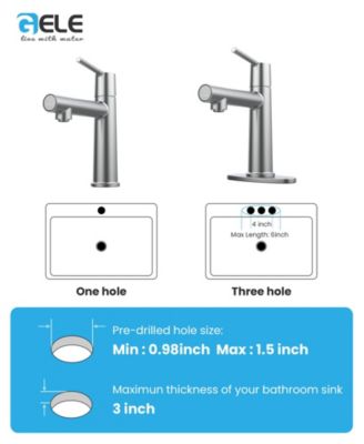 Chrome Single Handle Bathroom Faucet, 1/3 Holes, Fountain and Flow 2 Modes, Deck Mounted, with 9/16" Hoses