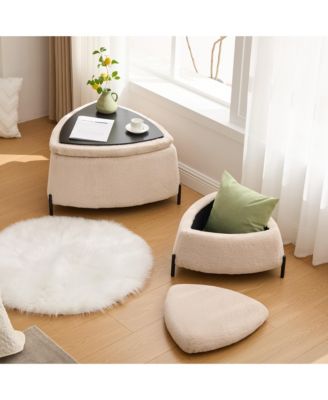 Triangle Storage Ottoman Set of 2, Faux Fur Footrest with Metal Legs, Reversible Lid for Living Room, Bedroom, Entryway