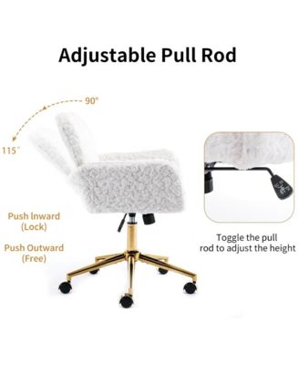 Faux Fur Home Office Chair, Adjustable Swivel Desk Chair, Upholstered Computer Chair with Wheels and Gold Base for Home Office