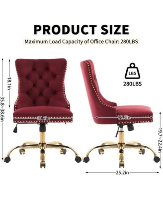 Velvet Upholstered Office Chair, Tufted Button Desk Chair, Adjustable Swivel Computer Chair with Metal Base, Nailhead for Home Office