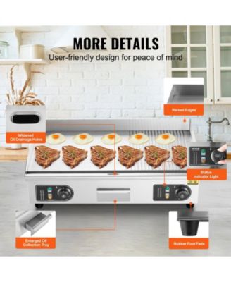 Commercial Electric Countertop Half Flat Top Griddle, Adjustable Temperature