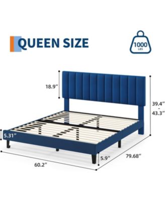 Queen Velvet Upholstered Platform Bed Frame with Vertical Channel Tufted Headboard, Adjustable Height, Fits 8–12" Mattress, Noise-Free