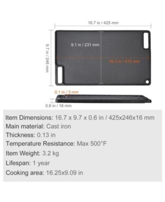 9.7 x 16.7 Inch Pre-Seasoned Cast Iron Reversible Grill and Griddle for Double Burner