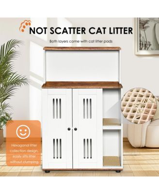 Double Cat Litter Box Enclosure – Hidden 2-Cat Furniture, Side Cabinet & Washroom
