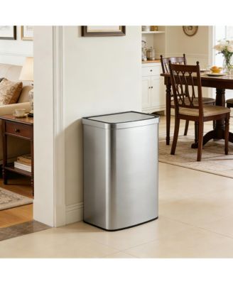 16 Gallon Stainless Steel Touchless Sensor Trash Can with Silent Close Lid – Hands-Free Kitchen Garbage Bin