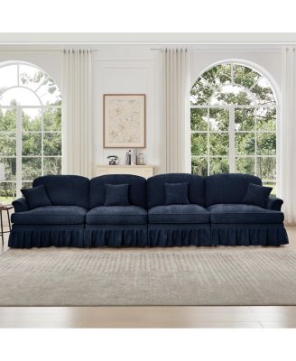 Elegant Mid Century 4 Seater Sofa with Flared Arms, Removable Skirts