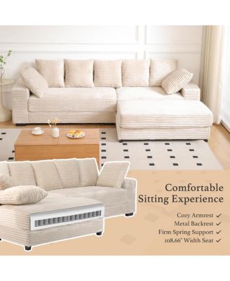 Streamdale  Corduroy Sectional Sofa w/ Storage Ottoman and Pillows