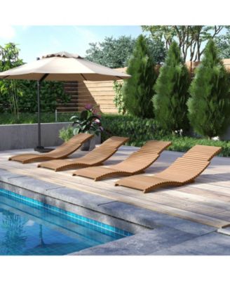 Outdoor Folding Teak Wood Chaise Lounge Chair w/Curved Lying Area