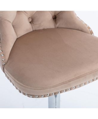 Velvet Swivel Bar Stools Set of 2, Adjustable Counter Height Chairs with Nailhead Trim and Silver Metal Base for Kitchen Island.