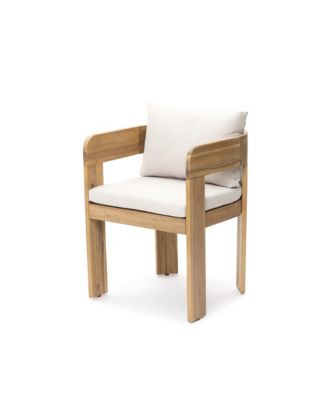 Set of 2 Outdoor Patio Chairs, Acacia Wood Accent Chairs with Cushions and Arms, Outdoor Dining Chairs for Porch, Balcony, and Garden