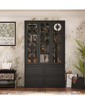 8-Shelf Wood Standard Bookcase Bookshelf With Glass Doors