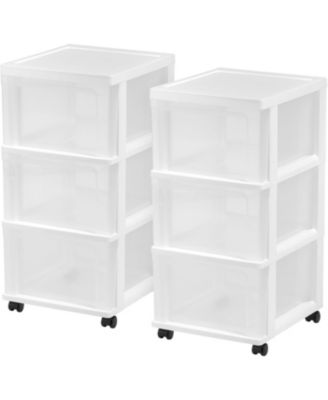 USA Plastic 3-Drawer Storage Organizer Rolling Cart with Wheels, Slim Narrow Design, 2-Pack