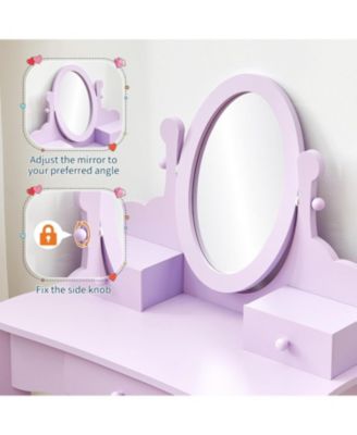Kids Wooden Princess Vanity Set with Adjustable Mirror, Stool and Drawers