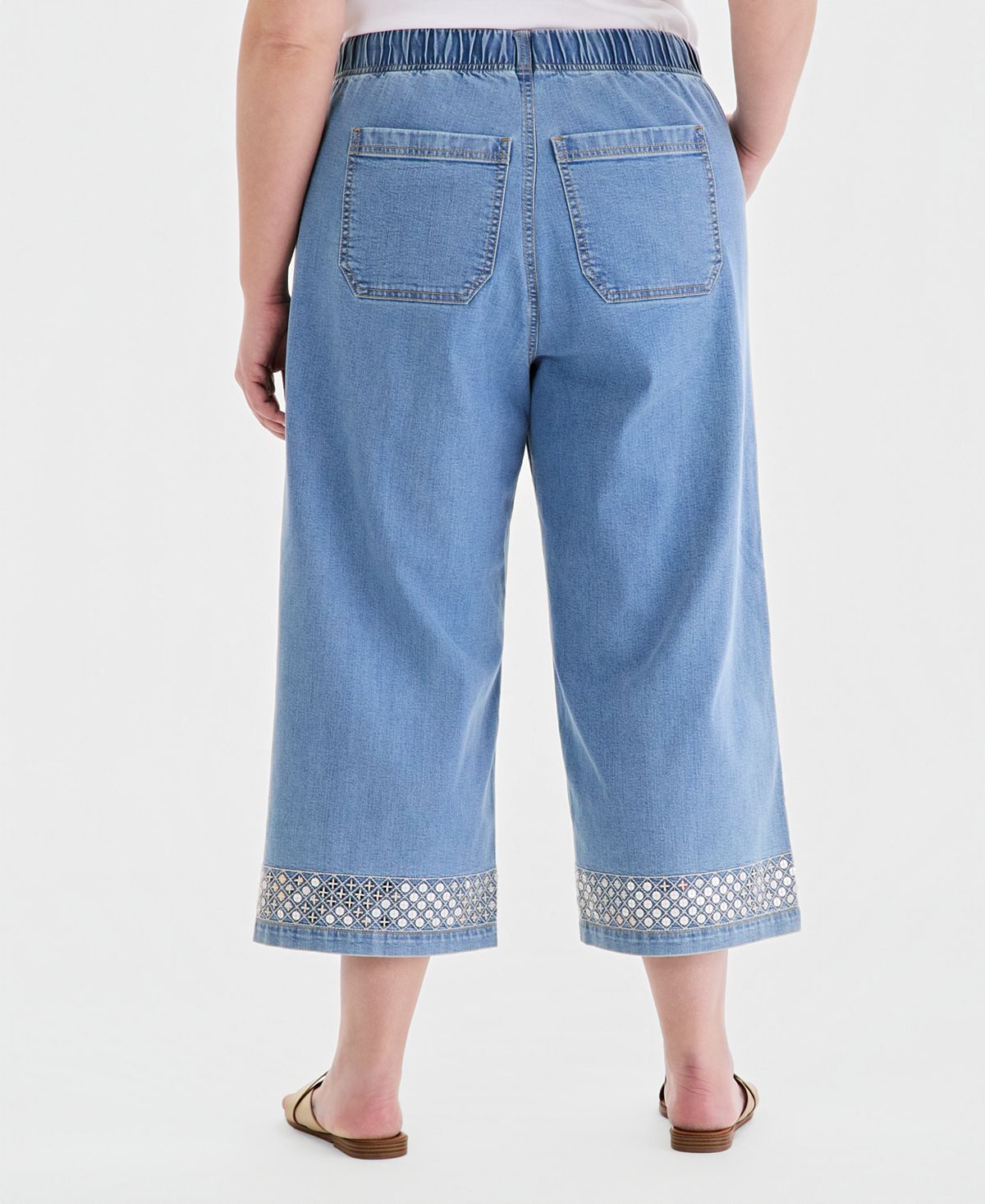 Style & Co Plus Size Sequined Pull-On High-Rise Cropped Wide Leg Jeans, Macy's Exclusive view 8 — MAYCSS fashion products