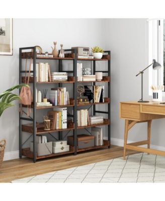 5-Tier Bookshelf with 4 Hooks Industrial Storage Bookcase.