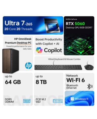 OmniDesk Tower Desktop Intel Core Ultra 7 64GB RAM NVIDIA GeForce RTX 5060 4TB SSD Storage Windows 11 Pro