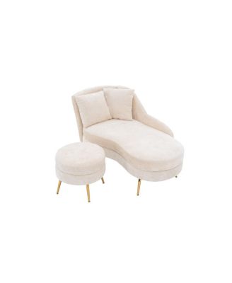 Indoor Chenille Chair with Left Armrest & Lumbar Pillow, Lounge SofaFootstool