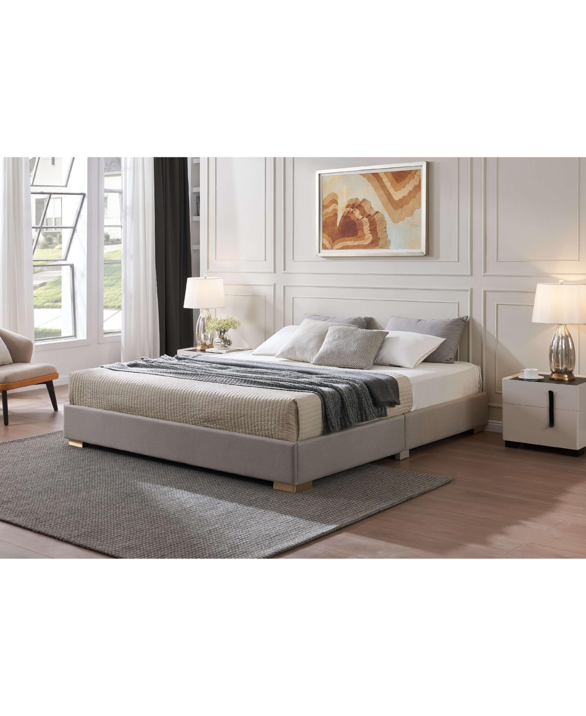 Kings Brand Furniture Lucas Upholstered Platform Contemporary Frame Bed