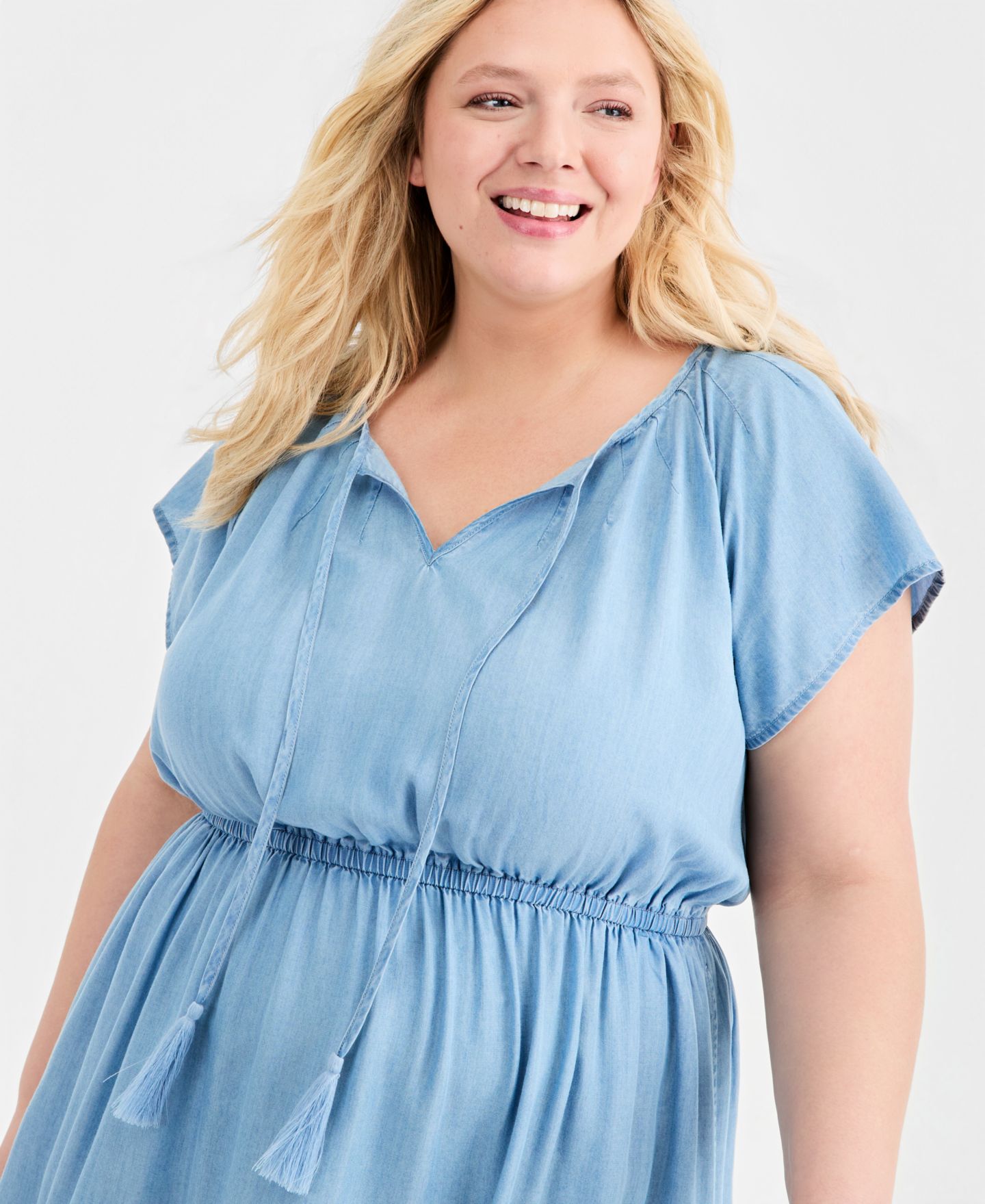Женское платье Style & Co Plus Size Chambray Tiered Midi, цвет: Варёный — фото 4