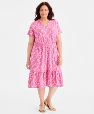 Plus Size Split-Neck Printed Dress
