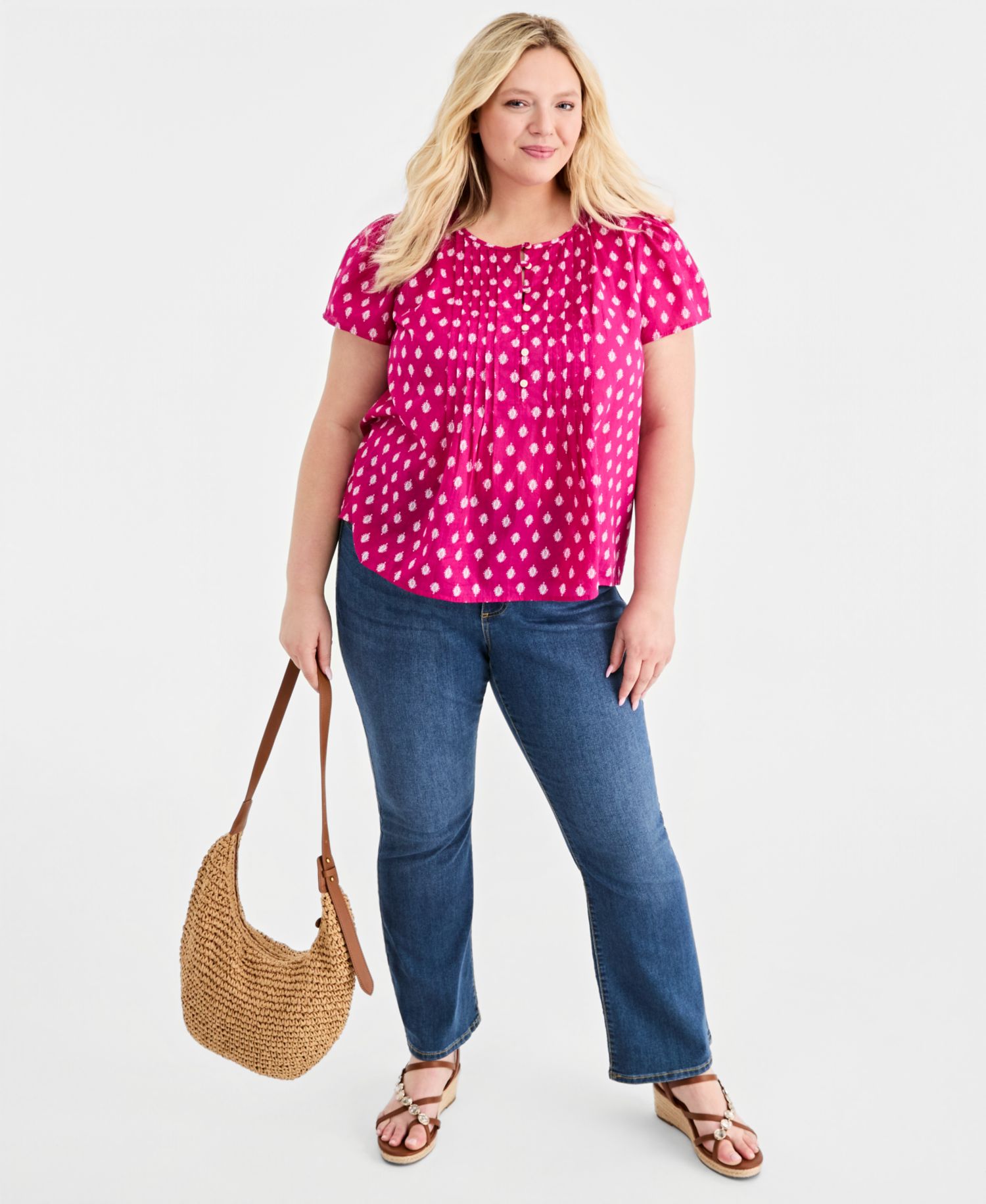 Petite Cotton Printed Flutter-Sleeve Top