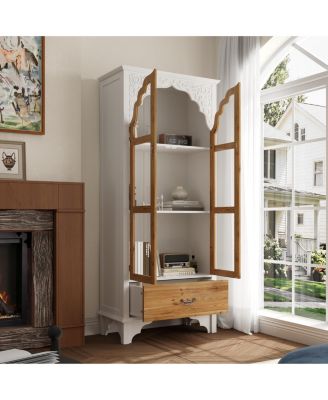 Wooden 3-Shelf Standard Bookcase with Acrylic Door, Drawer