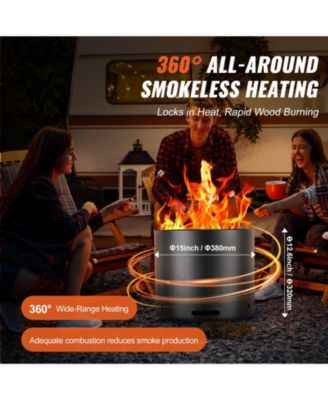 15 Inch Smokeless Wood Burning Fire Pit with Removable Ash Pan, Stainless Steel