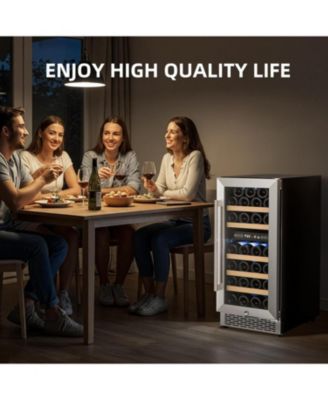 15" Wine Cooler, 27 Bottle Dual Zone Wine Fridge, 3.1 Cu.Ft