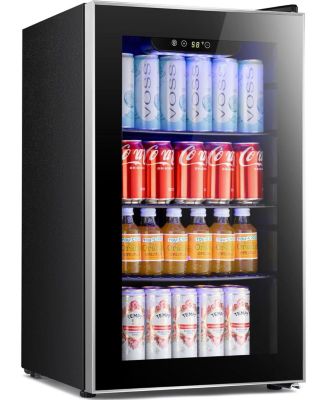 2.3 Cu.Ft Beverage Refrigerator, 95 Can Mini Fridge, Glass Door