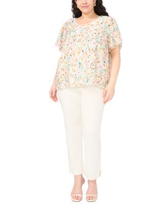 Plus Size V-Neck Tulip Short-Sleeve Blouse