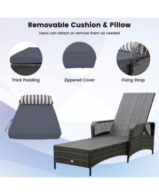 2 PCS Outdoor Chaise Lounge Chair Patio Recliner w/ 6-Level Backrest Cushion