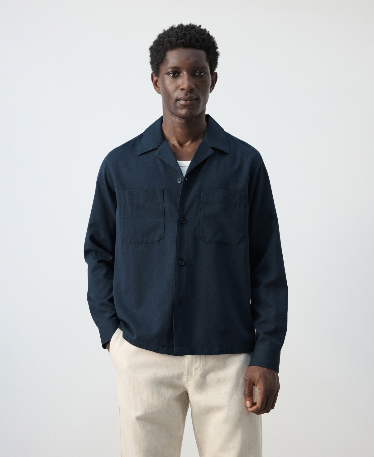 Mango Men's Bowling Collar Cotton Overshirt In Blue