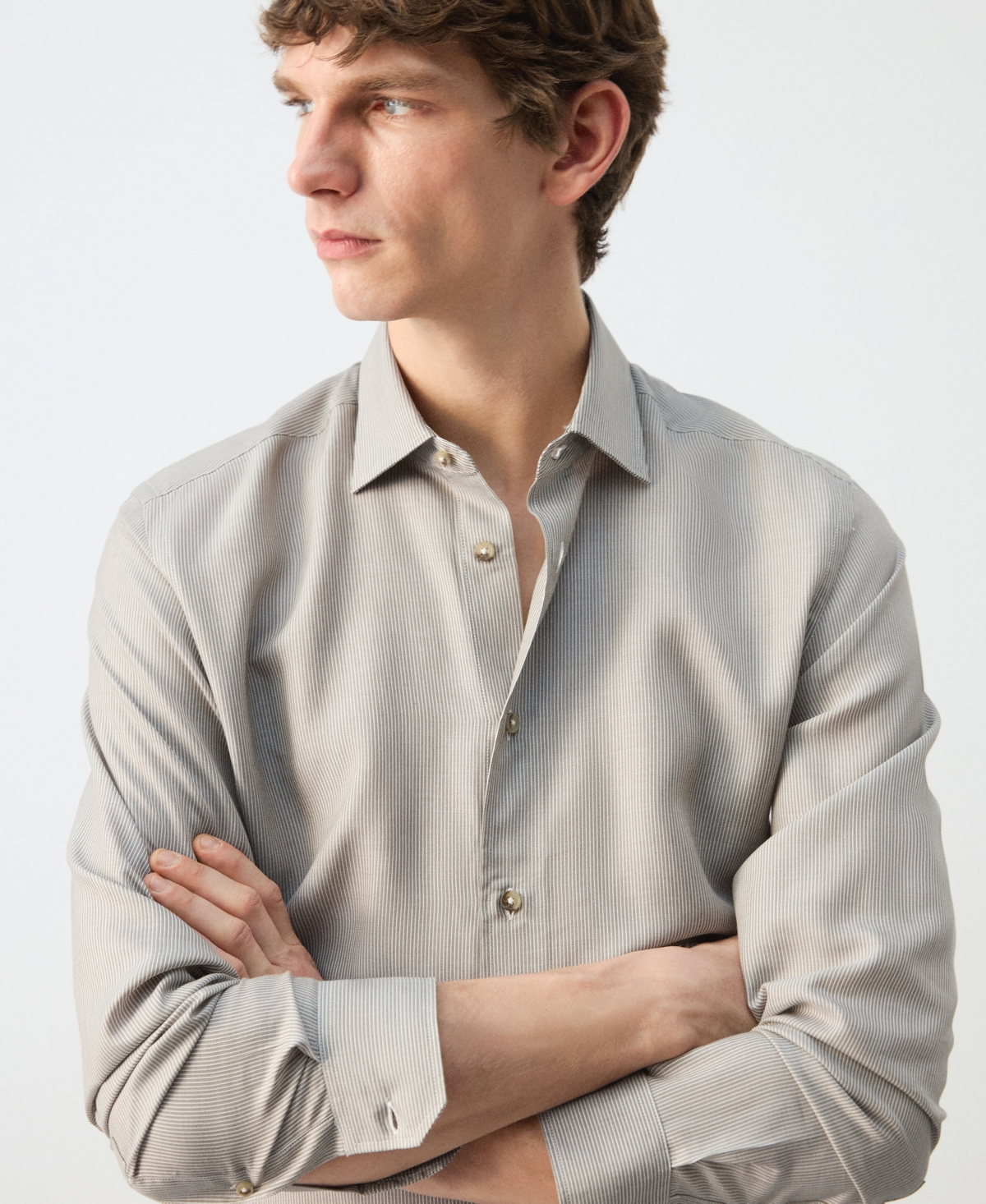 Mango Men's Lyocell Striped Regular-Fit Shirt