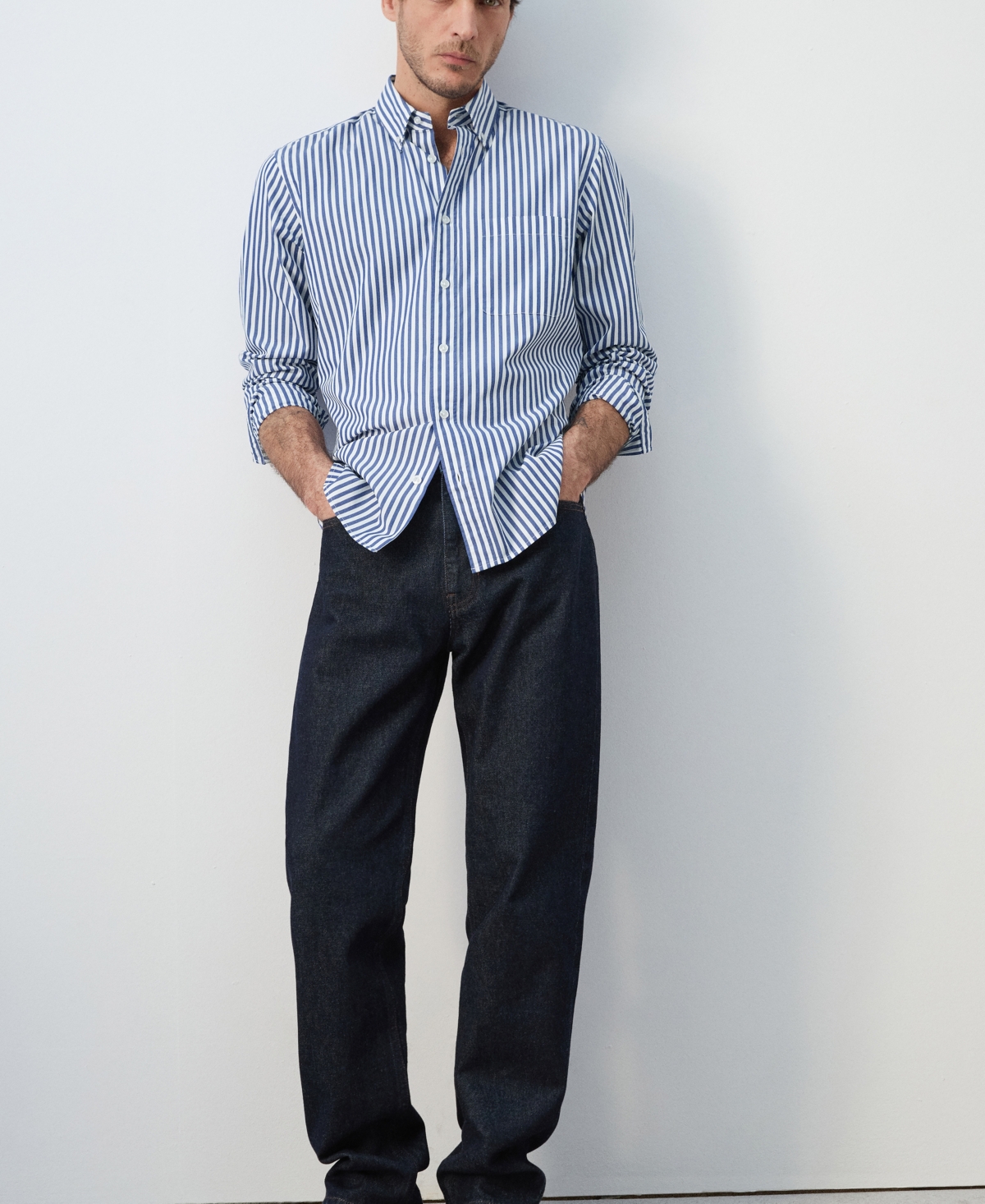 Mango Men's Cotton Regular-Fit Striped Shirt