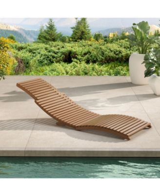 Outdoor Folding Teak Wood Chaise Lounge Chair w/Curved Lying Area for Poolside