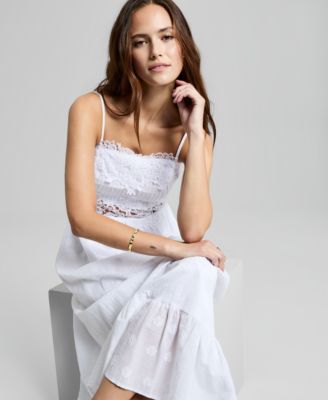 And Now This Women's Lace-Trim Tank Maxi Dress, Macy's Exclusive - Bright Whtie - Size XS