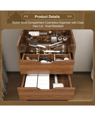 3-in-1 Vanity Desk with Lighted Mirror & Cushioned Tool, Flip Top Makeup Dressing Table for Cloakroom, Bedroom (18.9"L)