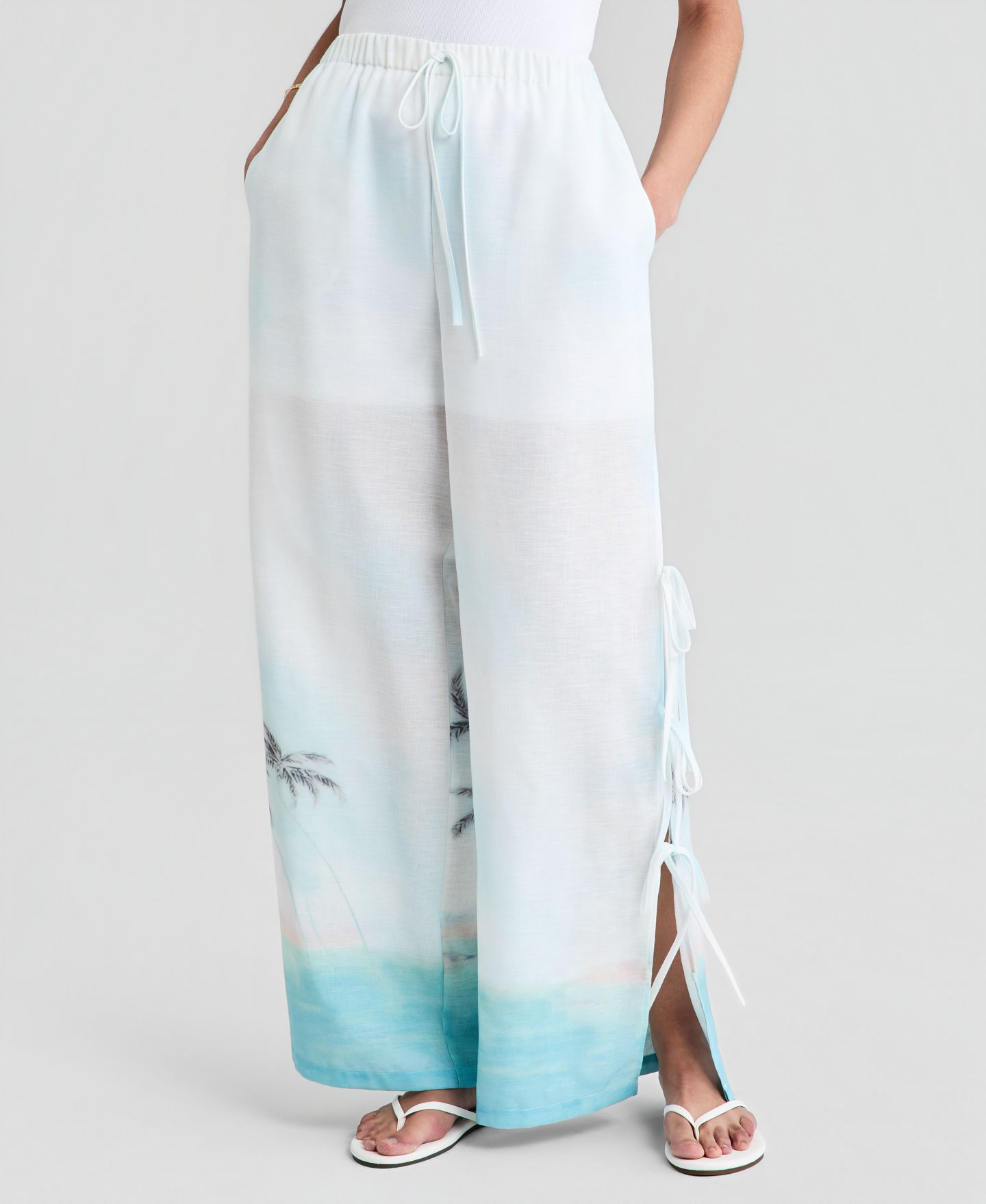 Женские брюки And Now This High-Rise Wide-Leg Drawstring, цвет: Пальмовый с принтом — фото 4