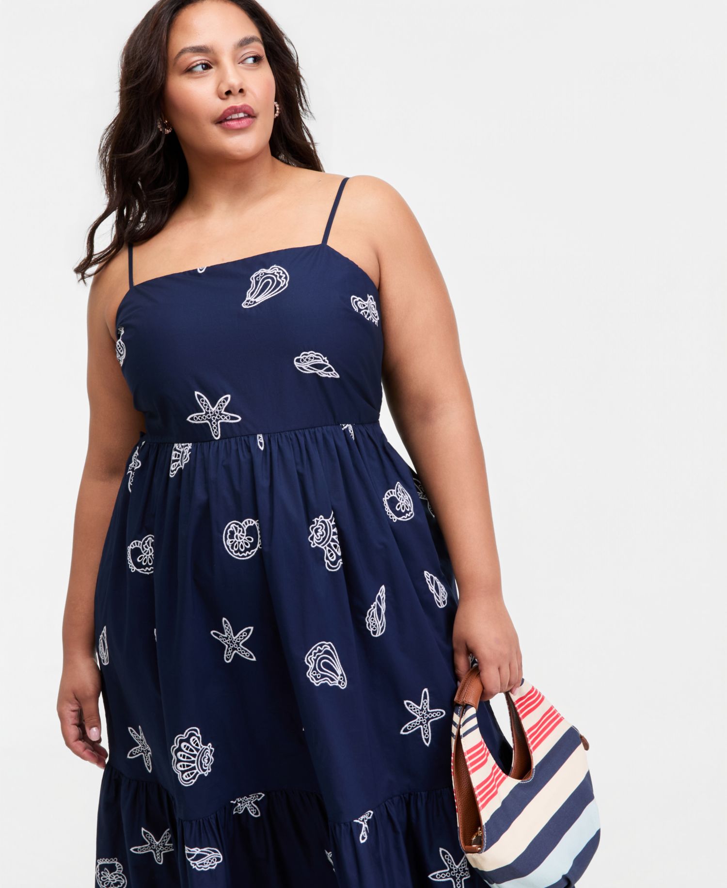 Plus Cotton Back-Cutout Tiered Midi Dress
