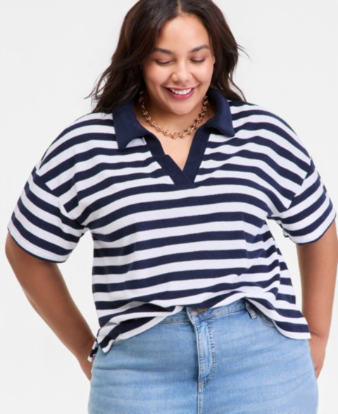 Женские On 34th Trendy Plus Size Terry Collared Top