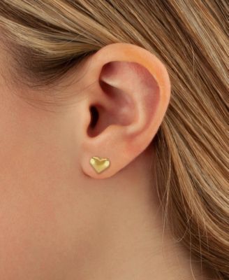 Puffed Heart Stud Earrings Set in 14k Gold (10mm)