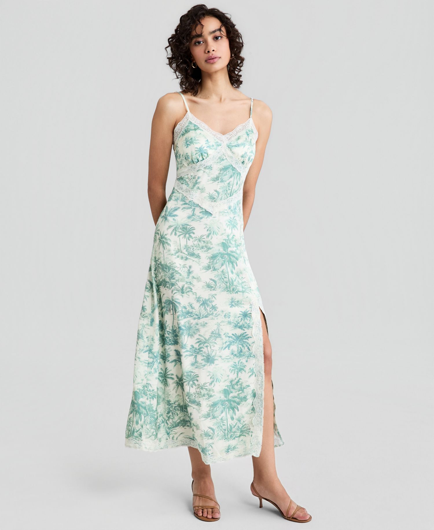 Women's Printed Lace-Trim Maxi Dress