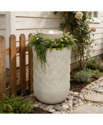 27" Outdoor Fountain with Planter, Resin Water Fountain Outdoor with LED Light, Garden Waterfall Fountain for Patio, Porch