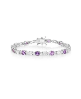 Sterling Silver, Round & Oval Gem Bracelet - Amethyst & White Topaz