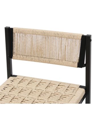 Paper Rope Woven Bar Stools Set of 2, 25'' Counter Height Chairs with Back, Footrest for Kitchen Island, Home Pub